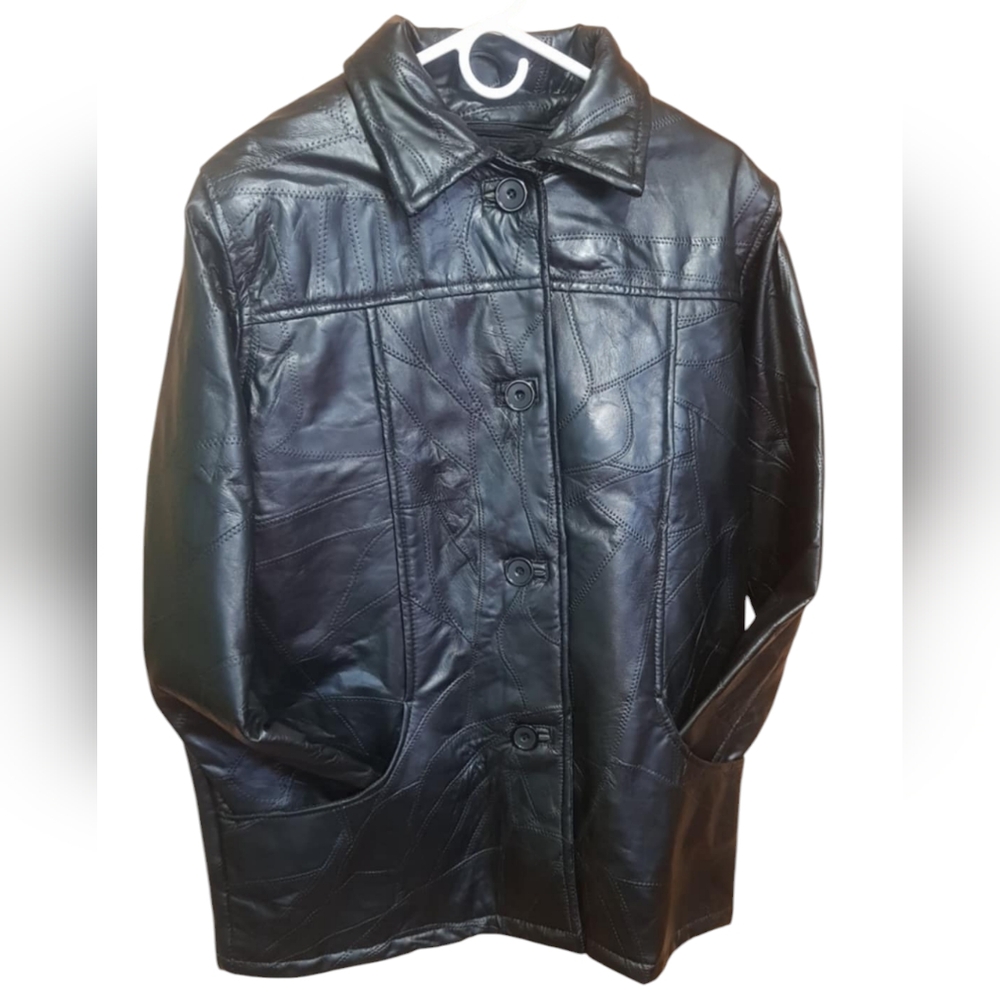 100% Authentic Leather Vintage Patchwork Coat - image 2